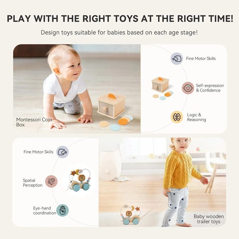 Montessori Baby Houten Speelgoed Muntbal Drum Kleur Cognitie Games Training Kinderen Zintuiglijke Vroege Educatie Speelgoed Baby Geschenken