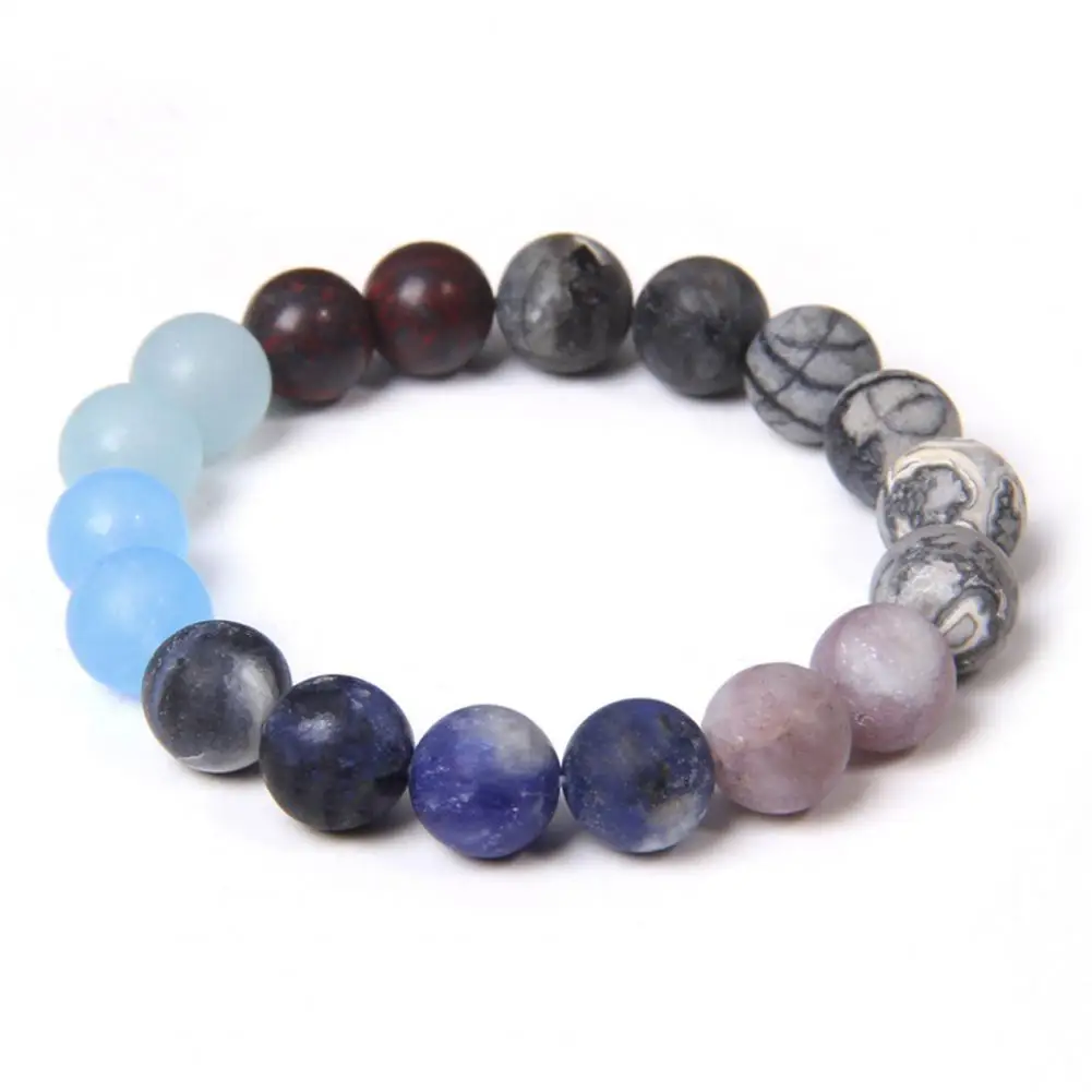 Bead Bracelet Smooth Volcanic Stone Unisex Bracelet for Positive Energy Balance Healing Elastic Cord Jewelry for Wear Parties