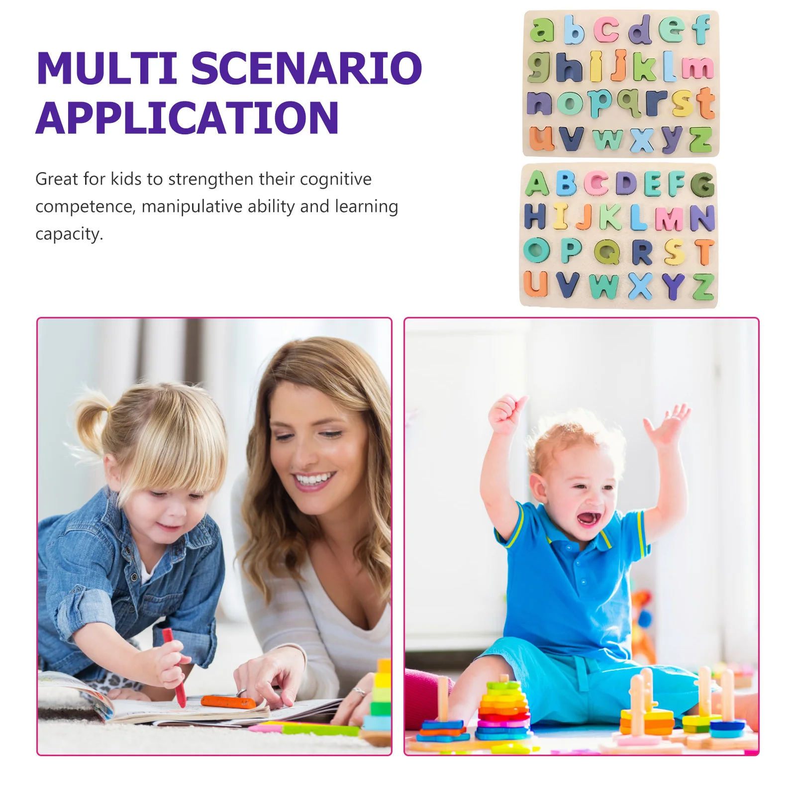 

2Sets English Alphabet Puzzle Wooden Educational Matching Jigsaw Logical Thinking Handeye Coordination Durable Safe Kids