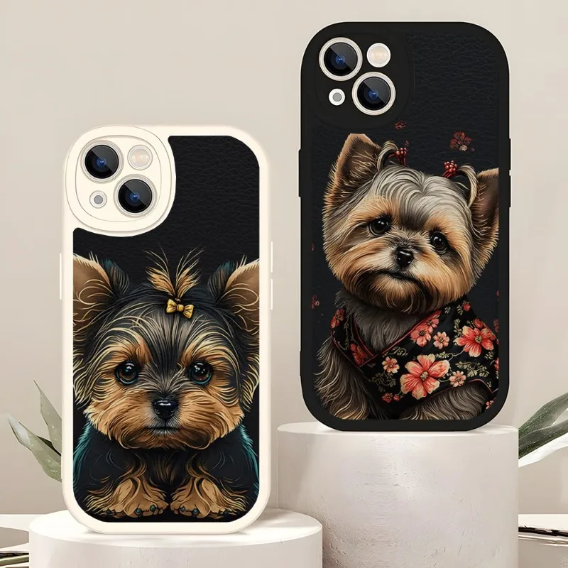 Yorkshire Terrier Dog Puppy Phone Case Leather For Iphone 14 Pro 11 13 12 Mini X Xr Xs Max 7 8 Puls Se 2020 Silicone Back Cover