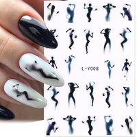 3D Black Human Silhouettes Nail Stiker Luminous Blooming Design Ghost Demon Cat Angel Butterfly DIY Slider Nail Foils Decoration