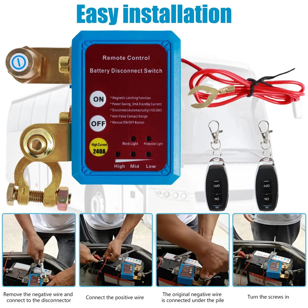 Remote Battery Disconnect Switch 12V 240A Battery Kill Switch for Auto RV ATV,Power Cutoff Switch, Remotecontrolled Switch, Easy view 3