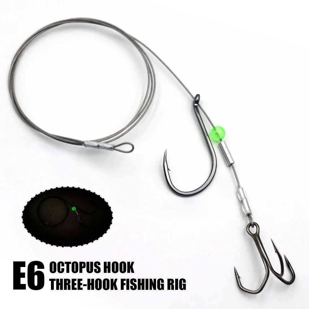 ZYZ 1PC Fishing Stinger Rigs Single J Hook with Treble Hooks 49 Strands Steel Line Live/Dead Bait Rigs Ideal For Catfish Snapper