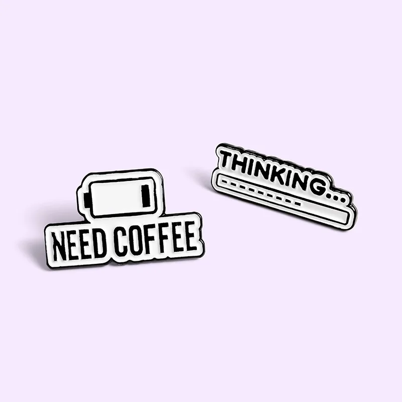 Creative Coffee Mind Enamel Pins Thinking Progress Bar Cartoon Brooches Fashion Lapel Badges Clothes Backpack Hat Jewelry Gifts