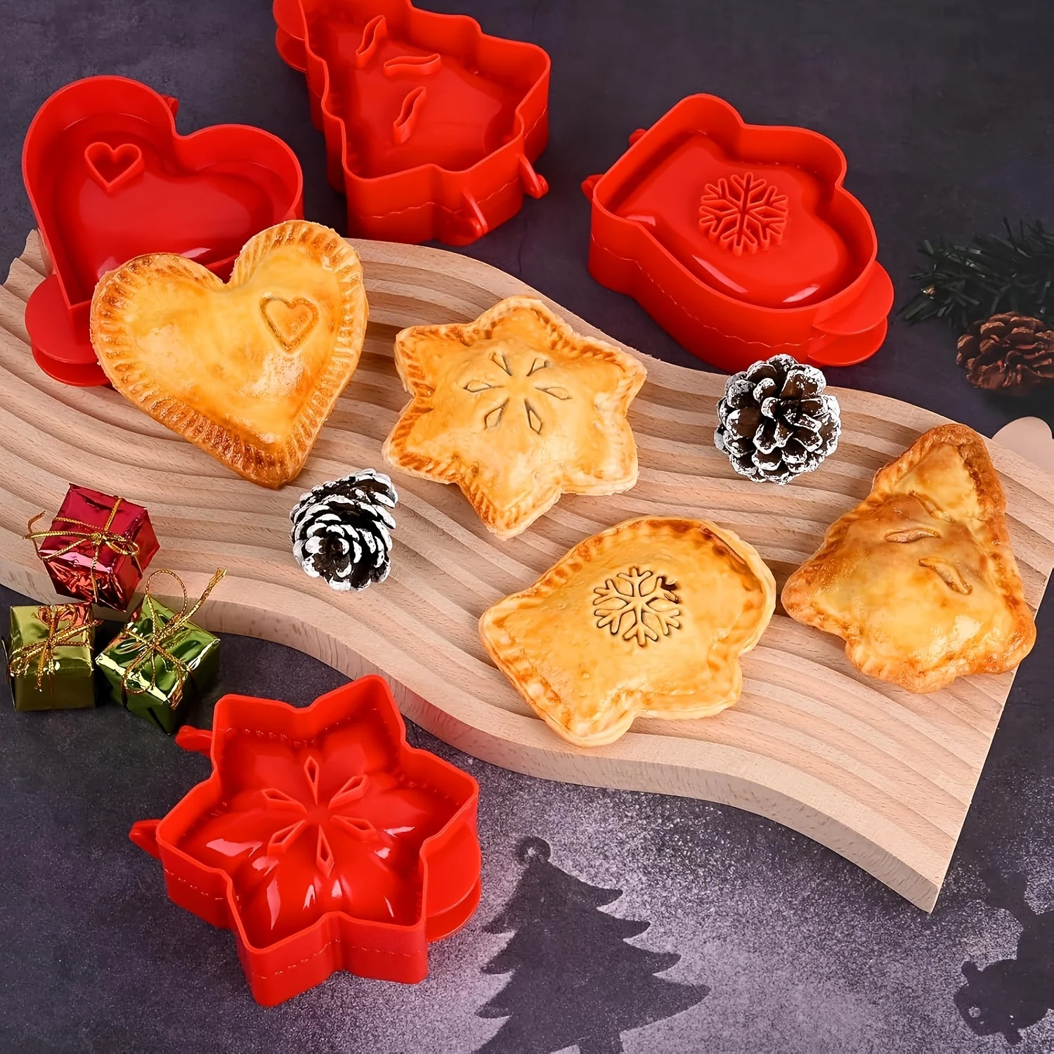 4Pcs Christmas Winter Hand Pie Molds, Heart Snowflake Glove Tree Shape Dough Press Molds