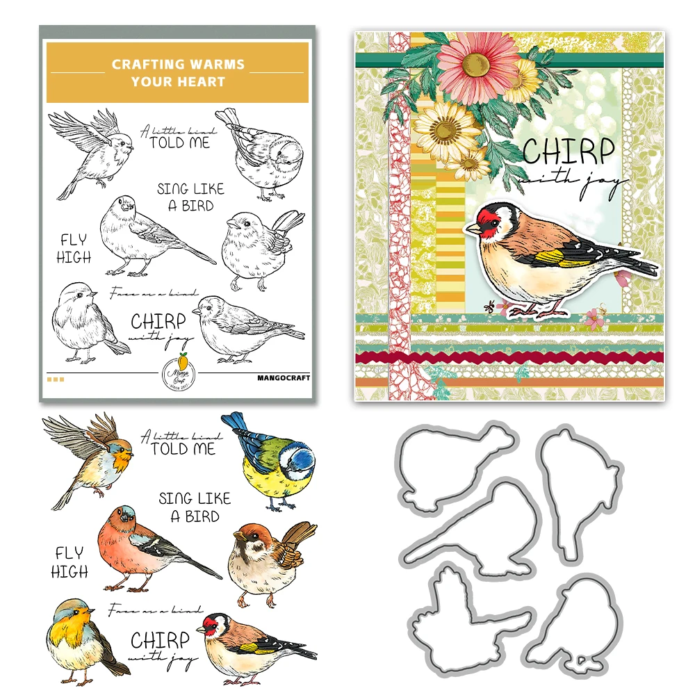 Mangocraft Cute Fatty Sparrow Birds Cutting Dies Clear Stamp DIY Scrapbooking Metal Dies Silicone Stamp For Card Crafts Decor