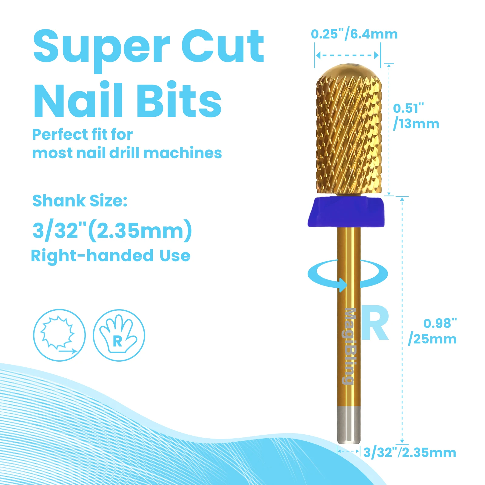 Magibling super corte prego brocas de carboneto profissional para unhas acrílicas duro macio gel polimento remoção ferramentas 3/32''