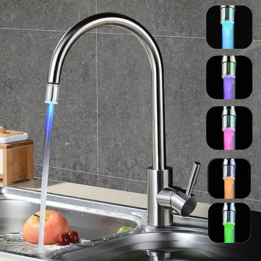 Automatic 7 Colors Changing LED Light Glow Faucet Tap Luminous Faucet Lighting Shower Spout Kitchen Bathroom Washing Light