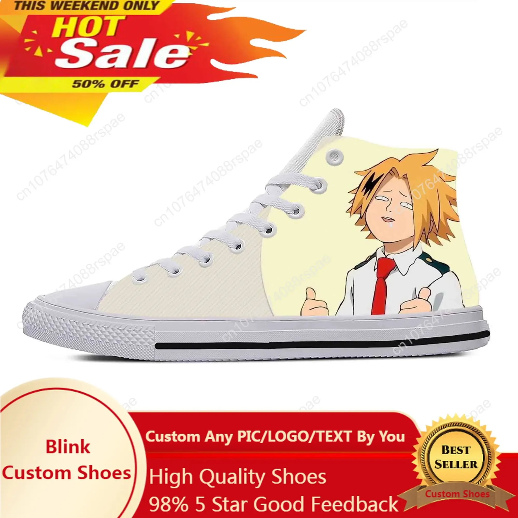 Baskets montantes respirantes pour hommes et femmes, chaussures de gril décontractées, impression 3D, My foreAcademia, Kaminari Denki, Anime Manga Comic