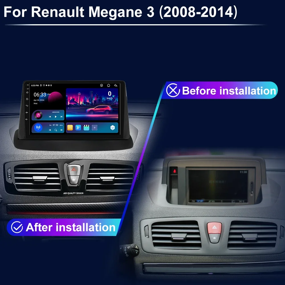 Autoradio For Renault Megane 3 2011-2015  Carplay Wireless Stereo Car Multimedia GPS navigation WIFI BT DSG 2K Android 14