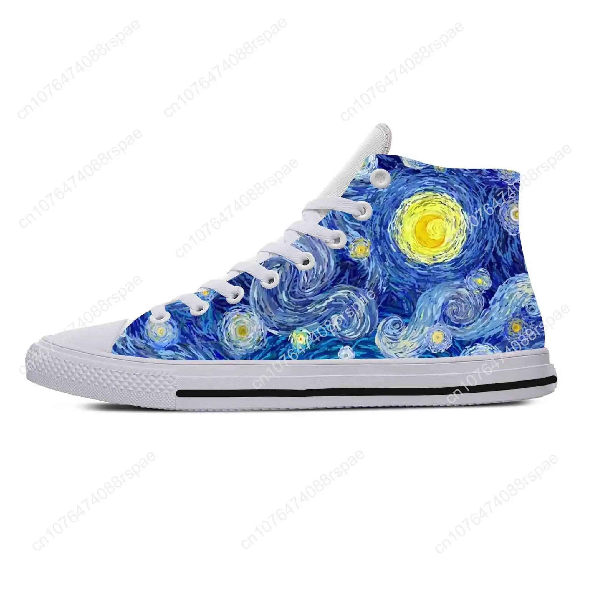 Vincent Van Gogh Starry Night pittura a olio divertenti scarpe di stoffa Casual alte comode e traspiranti stampa 3D uomo donna Sneakers