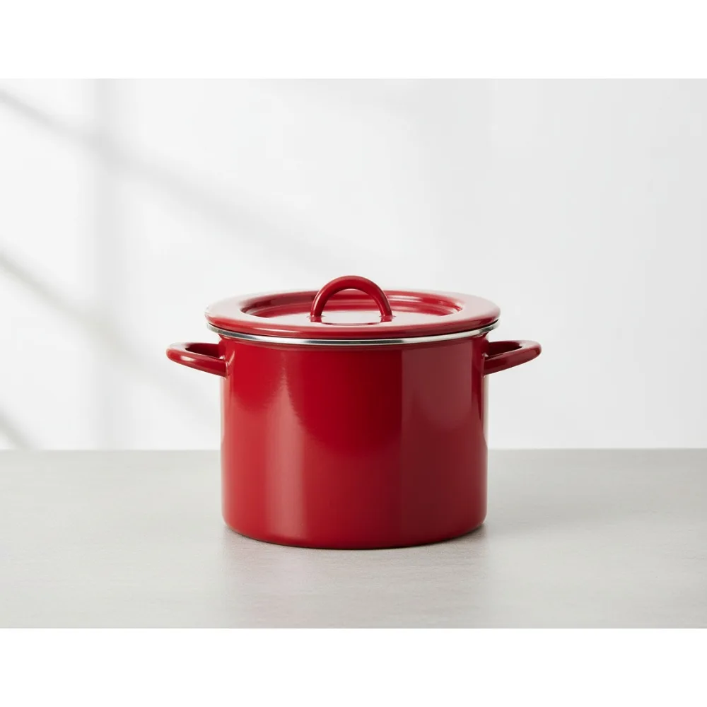 

12-литровая кастрюля с красной эмалью и крышкой — быстрый нагрев, безопасный в духовке для семейного питания