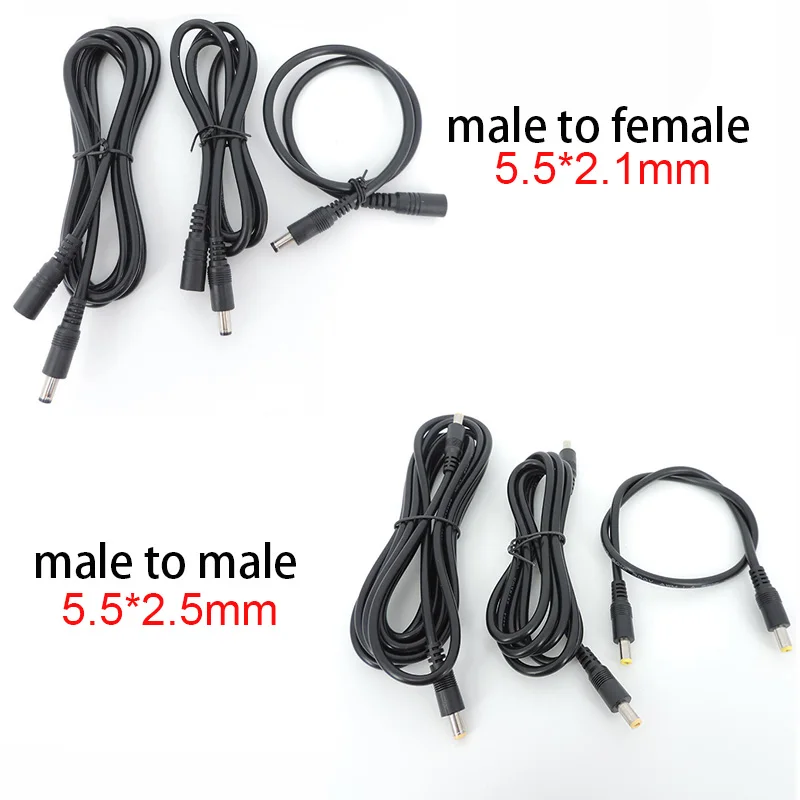 0.5/1.5m/3m DC male to Male Plug Extension connector Cable 2.1mmx5.5mm 5.5x2.5mm for 12V Power Adapter Cord CCTV Camera Strip