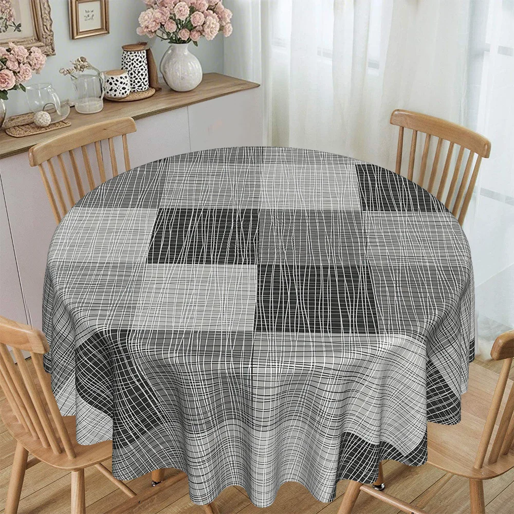 JIT, 1pc high-grade grey geometric printed round tablecloth for kitchen and dining room, 120g/㎡ twill polyester materialzyc