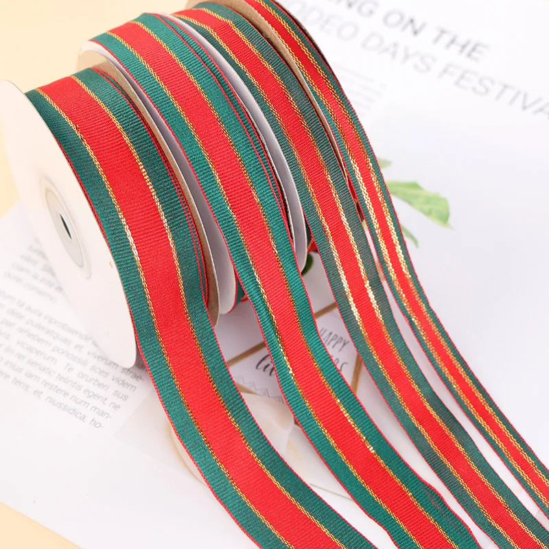 Classic Red Green Ribbons Gold Lace Polyester Grosgrain Ribbon Christmas Gift Packaging Supplies DIY Crafts Handmade Material