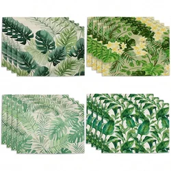 4pcs Tropical Leaf Printing Table Placemats Green Leaves Printed for Tables Linen Table Mat Home Kitchen Dining Pads
