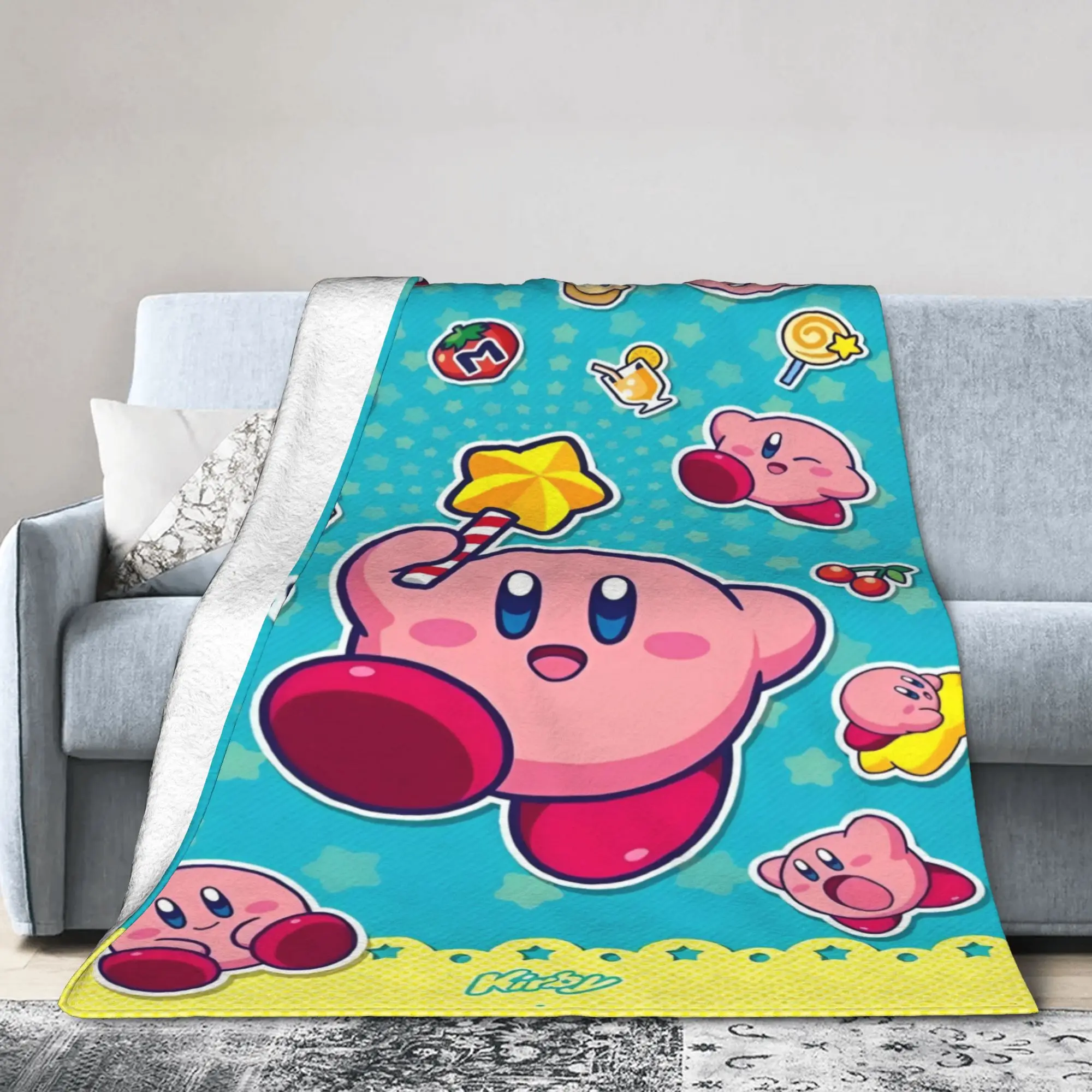 K-Kirbys Cartoon Stars Kawaii Blankets Warm Novelty Plush Bedding Throws For Students Home Decor Flannel Bedspread Bed Cover