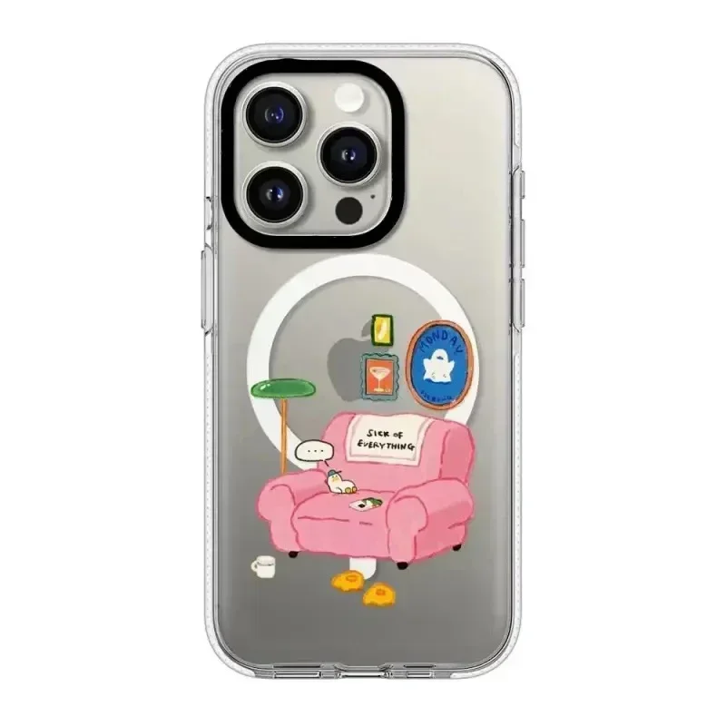 Cute Cartoon Duck Swimming Transparent Border Magnetic iPhone 13 14 15 16 Pro Max Protective Case