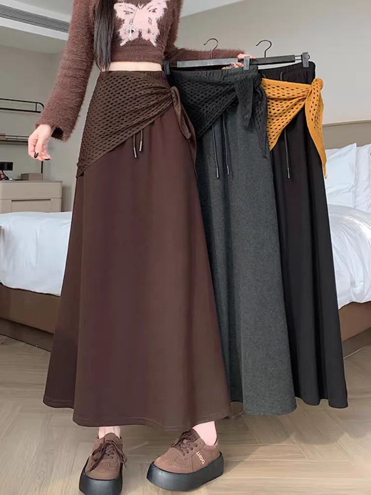 

Brown Tweed Skirts for Women 2025 Fall Winter New High Waist Midi Skirt, A-Line, Comfortable, Slimming, Elegant and Chic