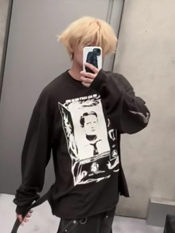 

Depred Rich Second Generation Boy Portrait Long Sve Футболка Мужская модная брендовая хлопковая молодежная модная круглая футболка Ne