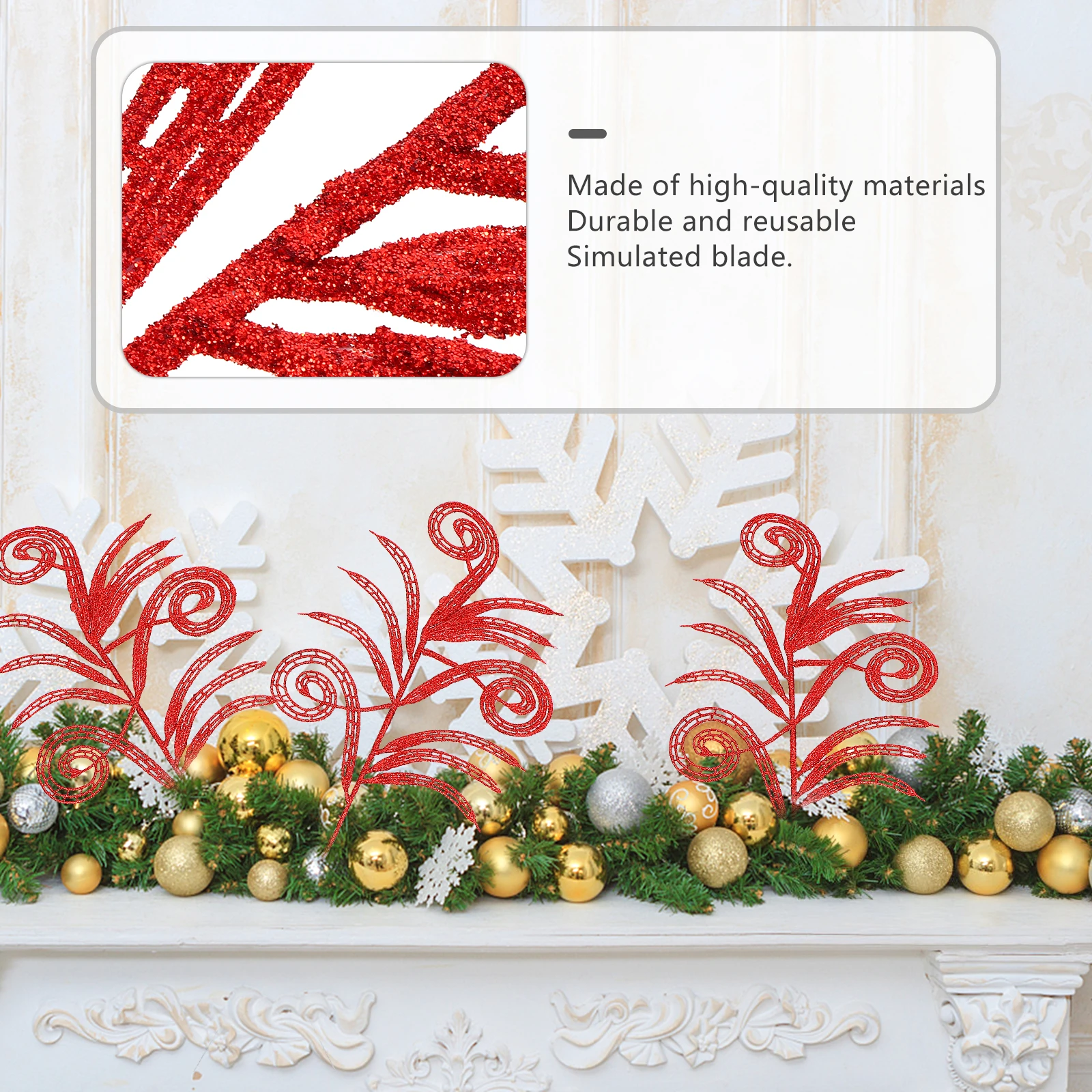 

Glitter Simulated Plant Christmas Tree Outdoor Decorations Xmas Leaf Red Powder Leaves