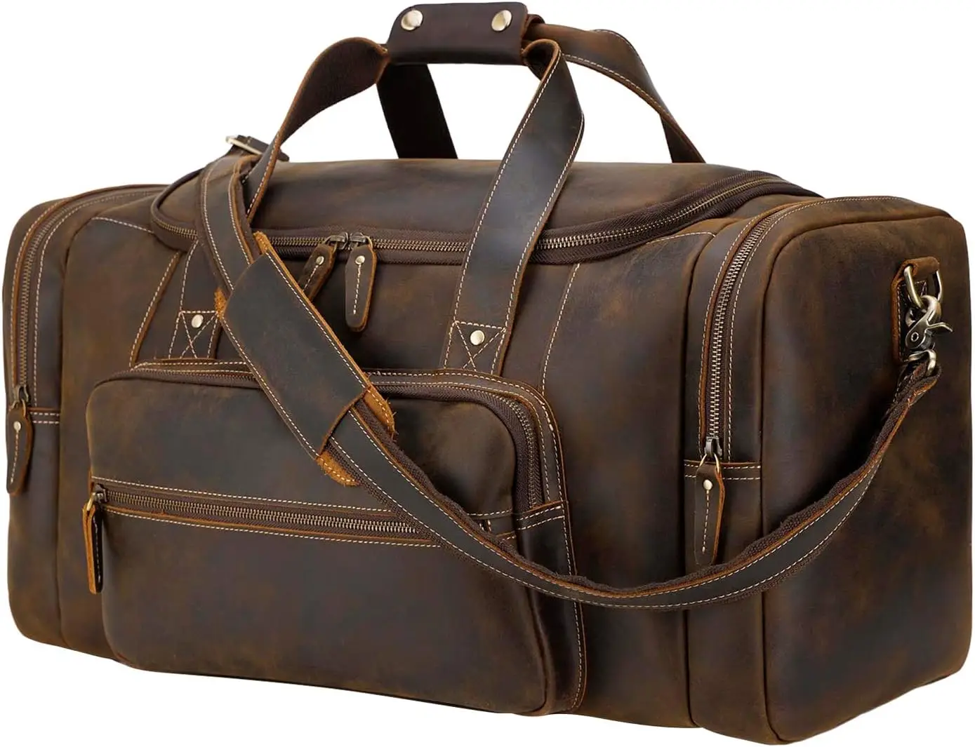 

Men's Full Grain Leather Duffel Bag, 23 Inch Gym Weekender Overnight Travel Carryall