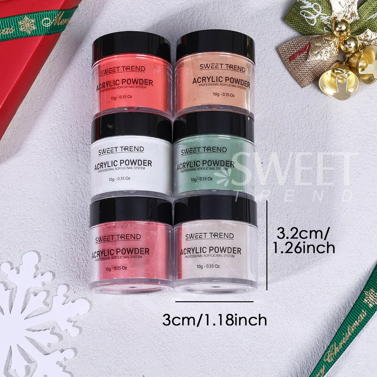 Polvo acrílico para uñas de Color navideño, 6 uds., verde, rojo, cristal dorado brillante tallado, lentejuelas de construcción, extensión de manicura, polvo de inmersión