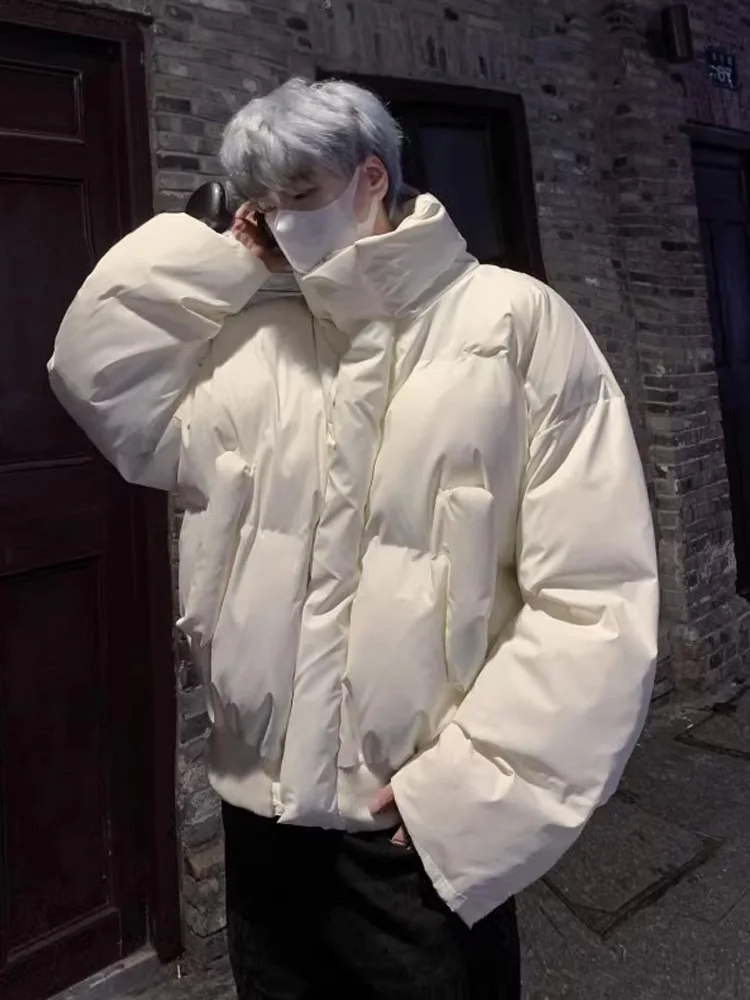 

Retro American ort Cotton Jaet Men's Winter Thiened Cleanfit ey Cotton Clothes Stand Collar PU Leather Motorcycle Coat