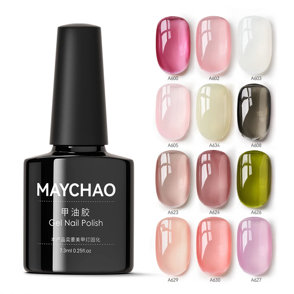 MAYCHAO 7.3ml Jelly Gel Nail Polish Transparent Nude Manicure Top Coat SemiPermanent Polish Soak Off UV LED Gel Art Nail Varnish