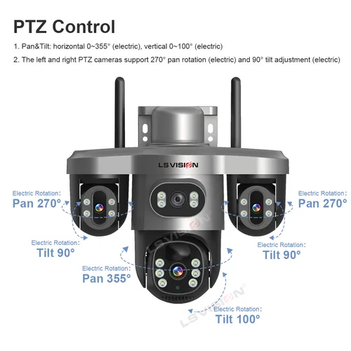 Imagen 2 del producto LS VISION-cámara Solar de seguridad para exteriores, lente múltiple, 3 pantallas, Wifi, Monitor panorámico, alarma de sirena móvil, cámara CCTV Solar