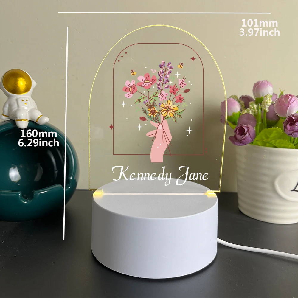 Personalized Custom Flower Beauty  Night Light Kids Toy Valentine'S Day Bedside Lamp Birthday Party Decor