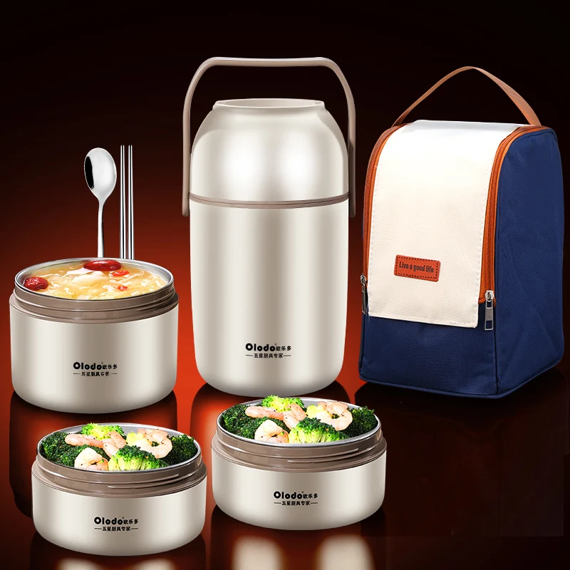 316 stainless steel insulated lunch box Office lunch box three layers of separation 304 student lunch box portable