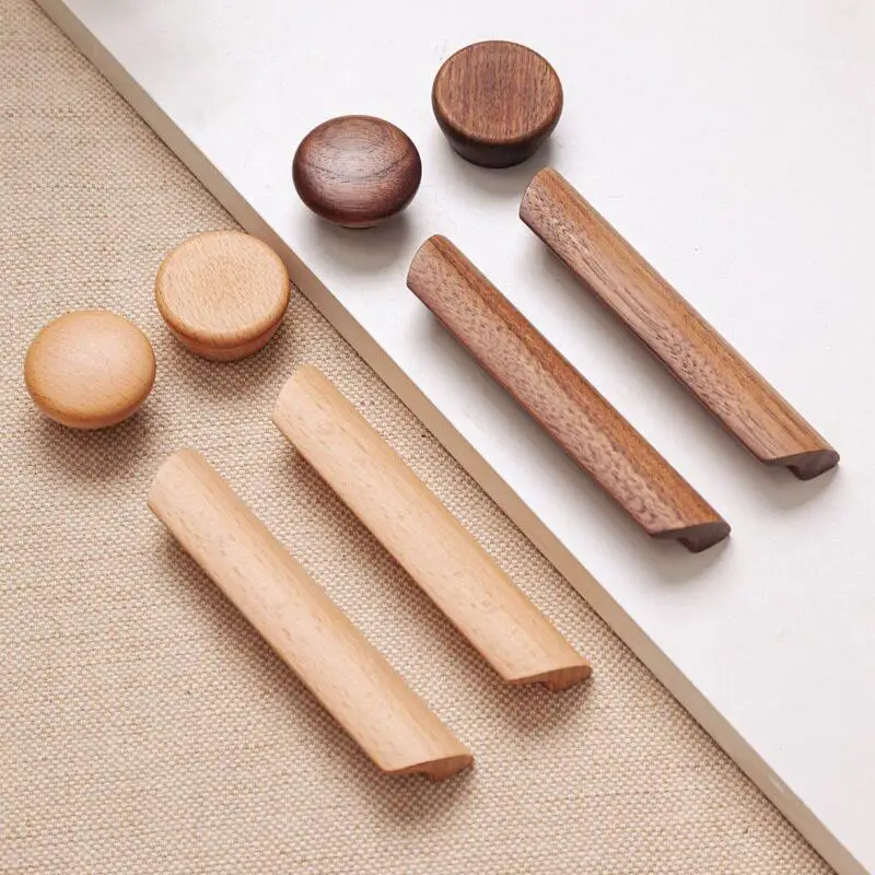 Nordic Wooden Cabinet Drawer Handles Solid Wood Wardrobe Door Pulls Drawer Knobs Curved Furniture Handles