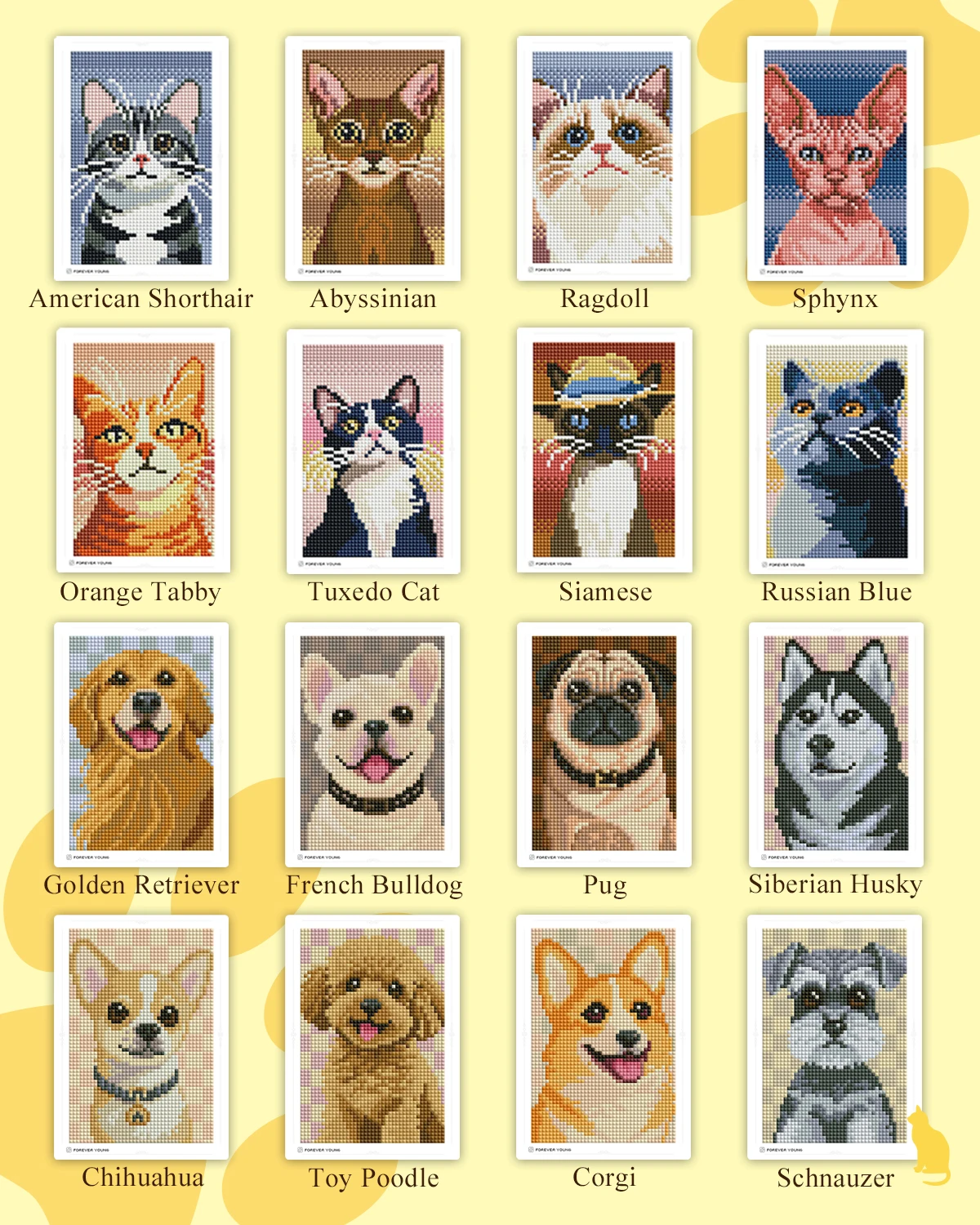 Minigem Cute Cat & Dog Diamond Painting Kit, 16PCS 5