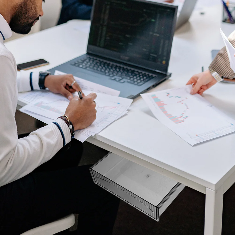 Under Table Drawer Organizer Hidden Desk Storage Box For Office Supplies Remote Controls Makeup Jewelry Plastic