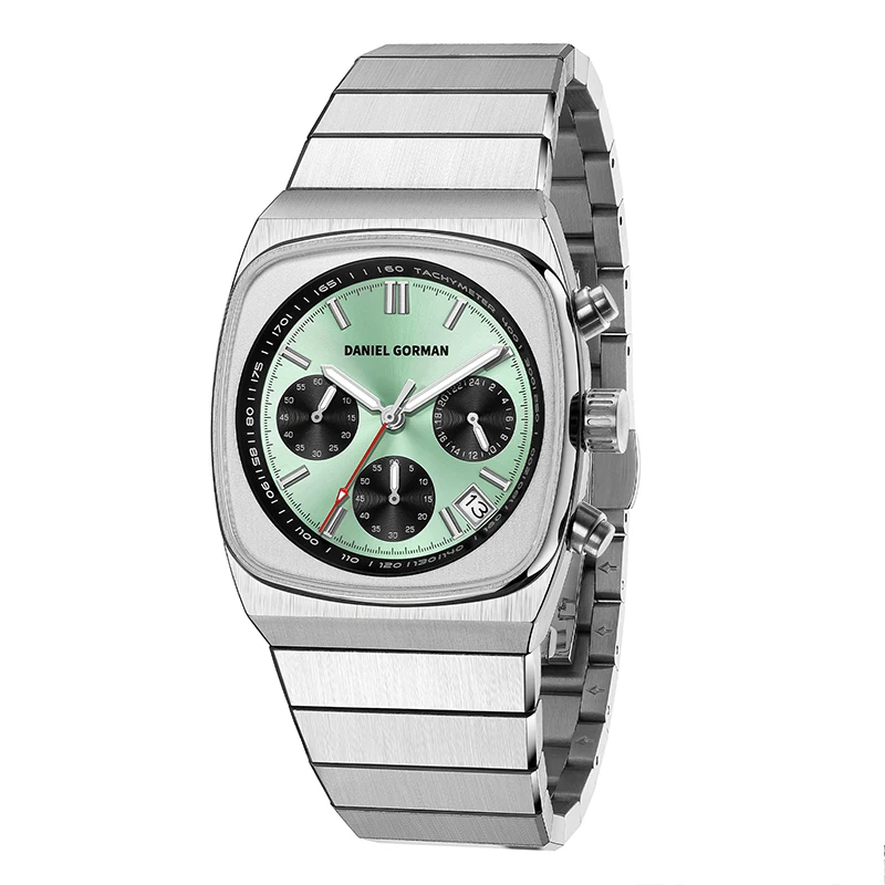 Daniel Gorman Reloj cronógrafo para hombre, taquímetro de cuarzo de acero inoxidable, reloj de pulsera deportivo con esfera verde