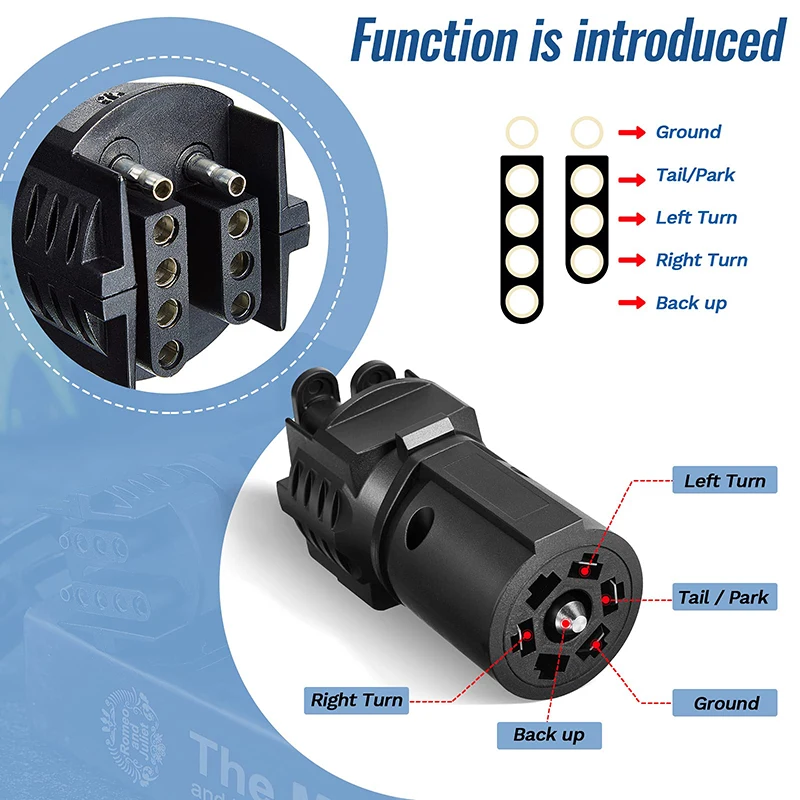 Trailer Plug Adapter 7 Pin To 4 Pin/5 Pin  Round Trailer Connecto Weatherproof 7 Poles Flat Blade To 4 And 5 Round Pin 2-In-1