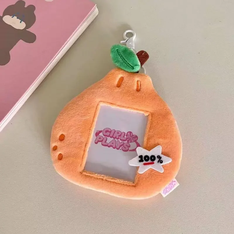 Creative Fruit Plush Card Holder Keychain For 3 Inch Photo Keyrings Cute Watermelon  Peach Keychain For Bag Pendant Wholesale