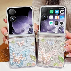 Oil Painting Butterfly Pattern Transparent Phone Case For Xiaomi Mix Flip 2 Shockproof Folding Hard PC Cover For Mi Mix Flip 5G