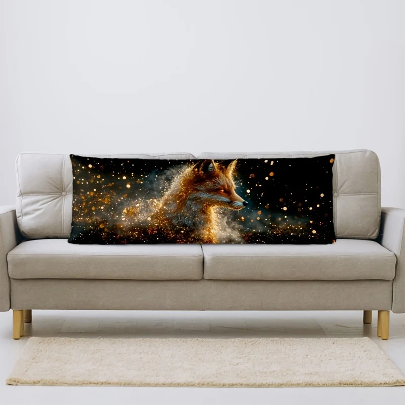 1-Pack Short Plush Pillowcase, Magical Fox 3D Glitter Zipper Pillowcase, Double-Sided Print, 137.16x50.8 cm, Suitable for Bedroo