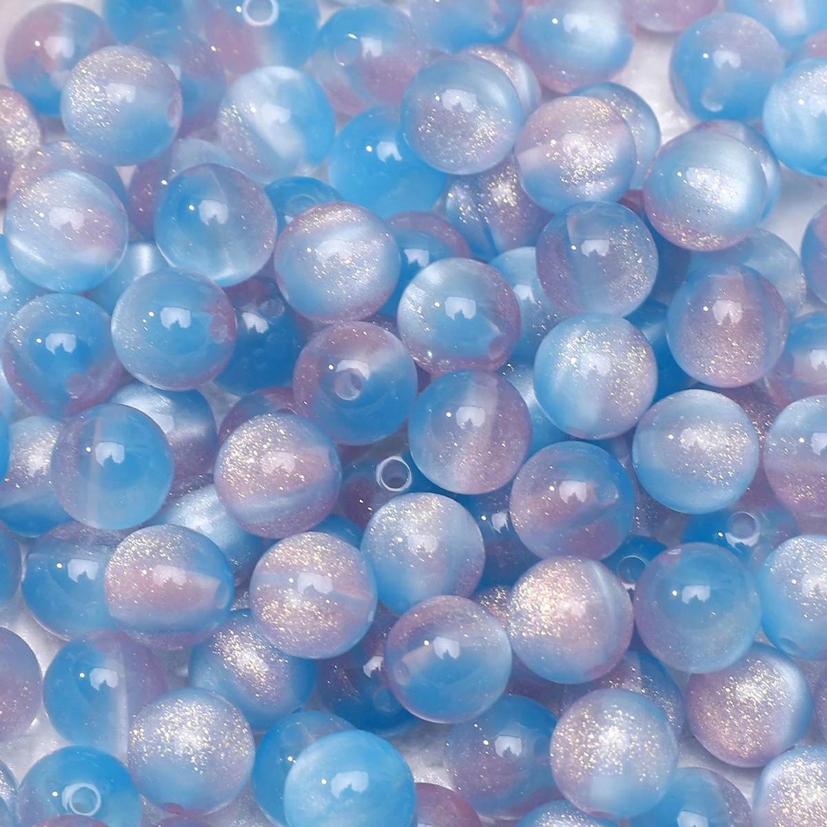 Blue & Pink Gradient Resin Bead 50pcs 8-10mm Sparkle Round Loose Beads For Jewelry Making DIY Necklace Bracelet Accessories - view 3