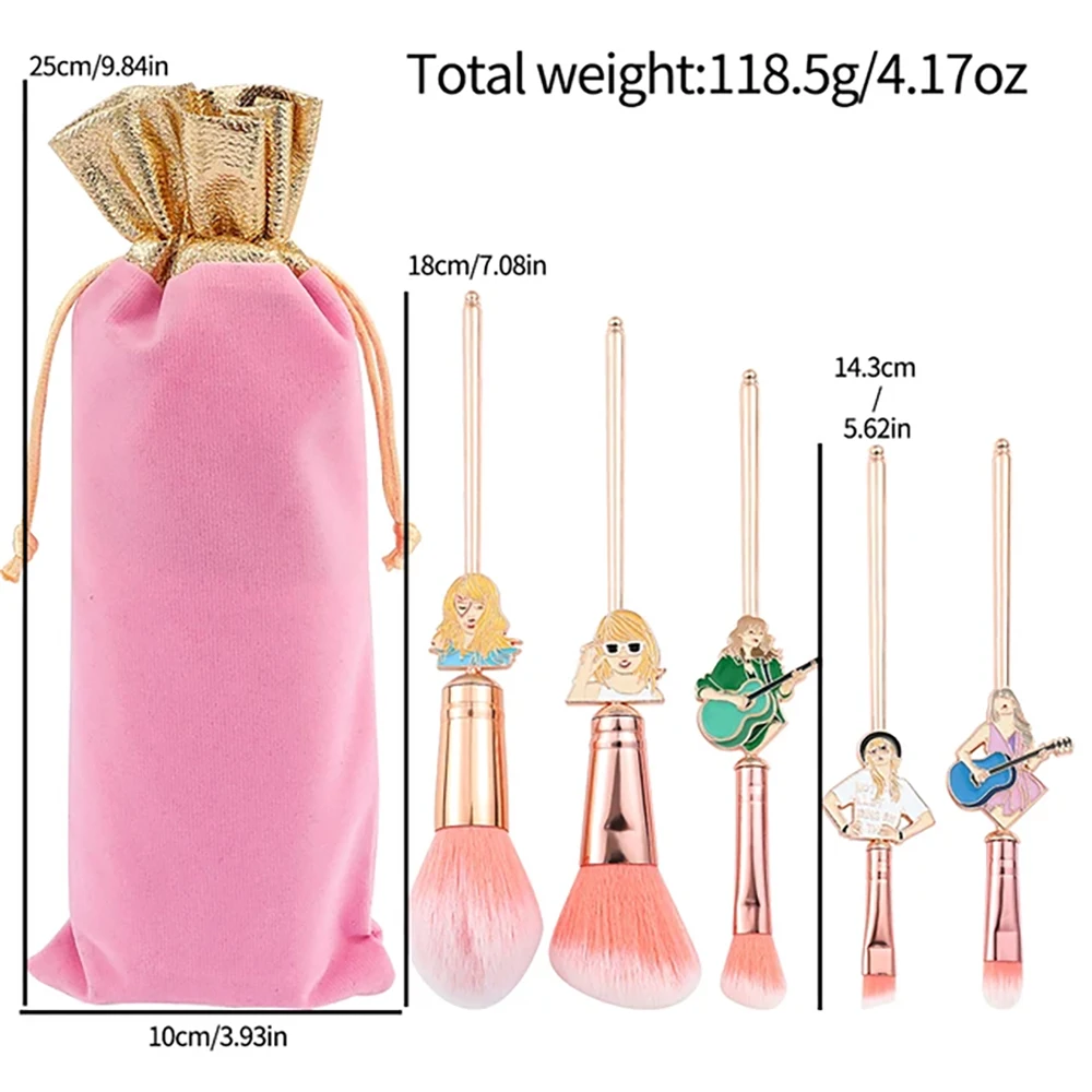 Pinceaux de Maquillage Créatifs pour Femme et Adolescente, Pinceau à Manche en Métal Rose, Outils de Maquillage, Cadeaux pour Femme, 5 Pièces