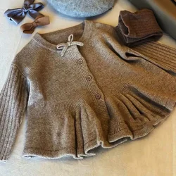 Korean children's clothing 2024 autumn new girl's knitted cardigan single-breasted cute wool sweater for girls to wear outside