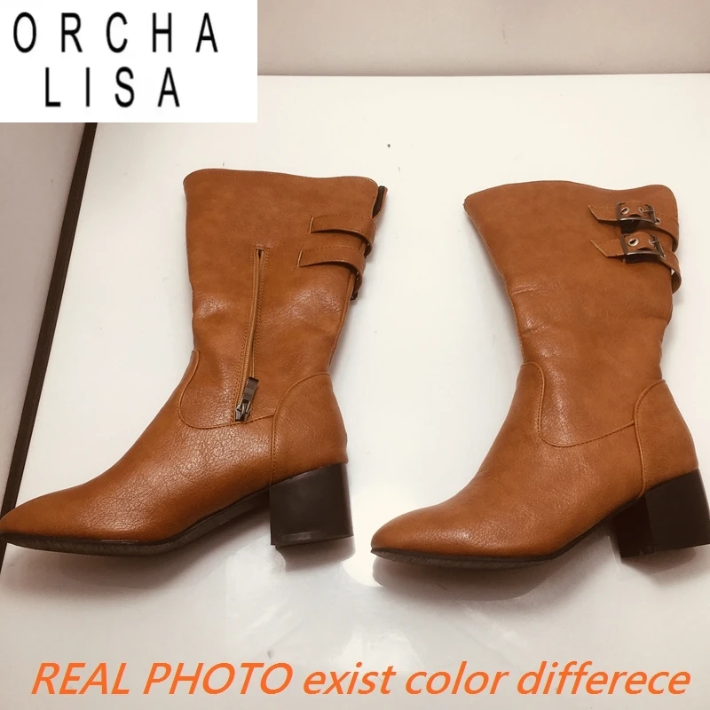 

ORCHA LISA офисные женские сапоги до середины икры с круглым носком на блочном каблуке 5 см, размер украшения 48 49 50 Classic Bota