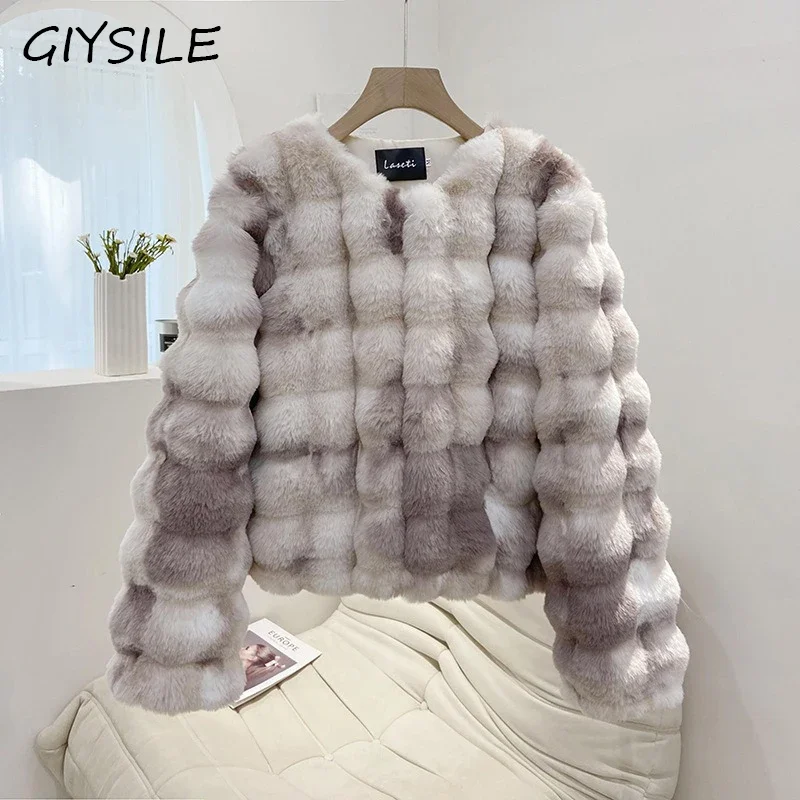 

Mink Fur Coat Women 2024 Autumn Faux Fur Coat Tie-dye Printed Fluffy Overcoat Fashion Elegant Lady Korean Style Fuzzy Outwear