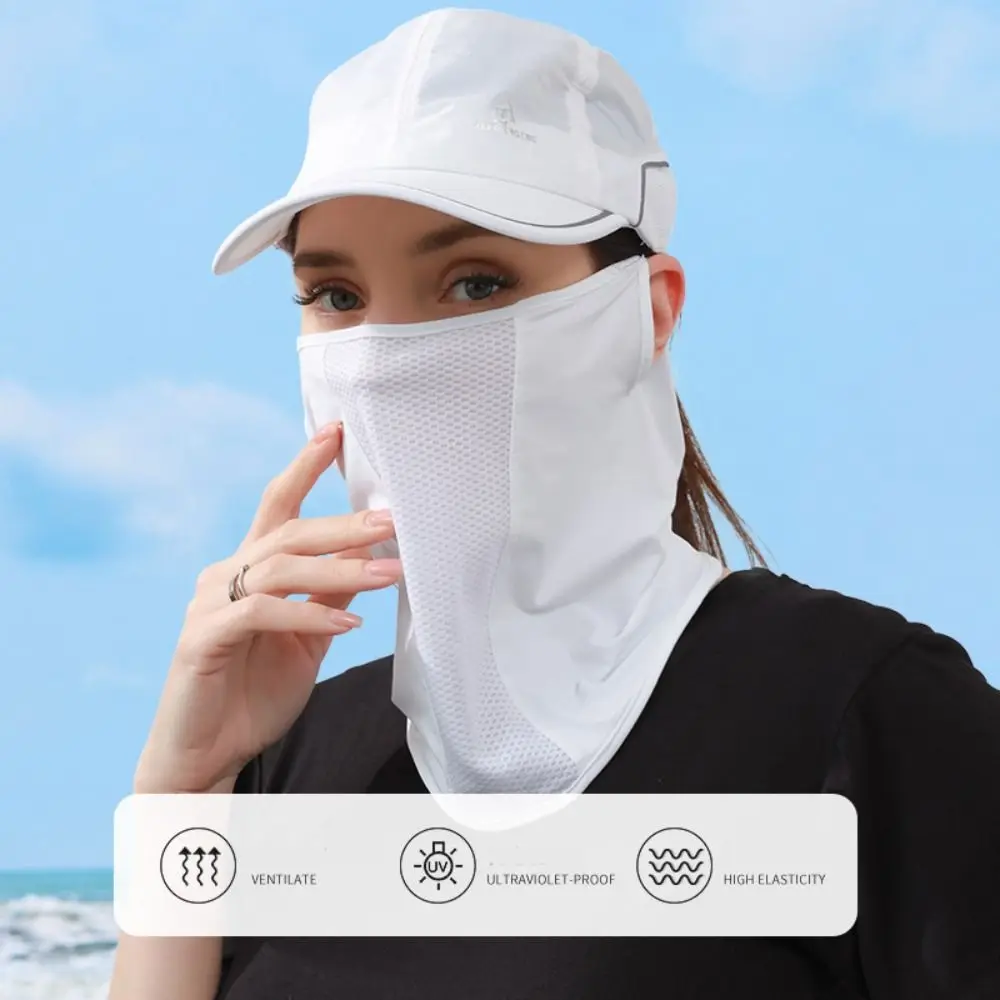 Summer Ice Silk Sunscreen Mask Outdoor Cycling Breathable UV Protection Hanging Ear Neck Wrap Cover Face Cover