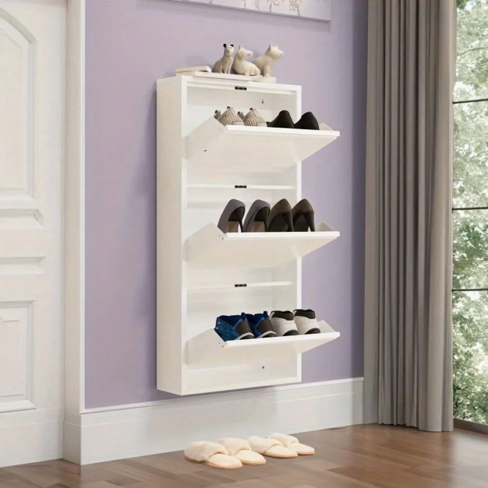 

Metal Shoe Cabinet with 3 Flip Drawers Shoe Storage Cabinet for Entryway