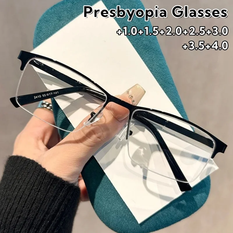 

Men's Business Full Frame Metal Reading Glasses Women's Anti Blue Light Fashion High Quality Eyeglasses Diopter +1.0 To +4.0