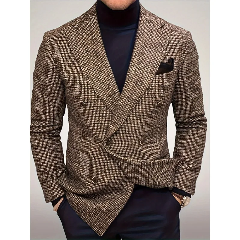 Men's Business Casual Blazer, Double-Breasted Stylish Suit Jacket for Office and Formal Occasions, Old Money Style Blazer Men