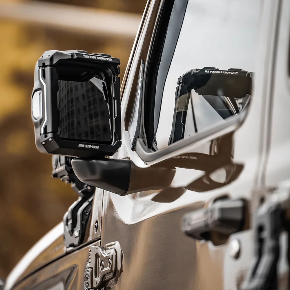 Mirror Rain Shield / Cover for Jeep Wrangler JL 2018-2026, Black Aluminum Multi-Functional Rearview Guard, No Drill, F2007